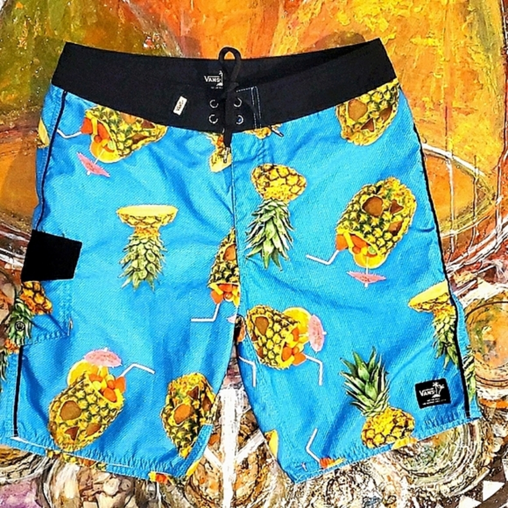 Vans mens swim trunks pineapple skulls pri…